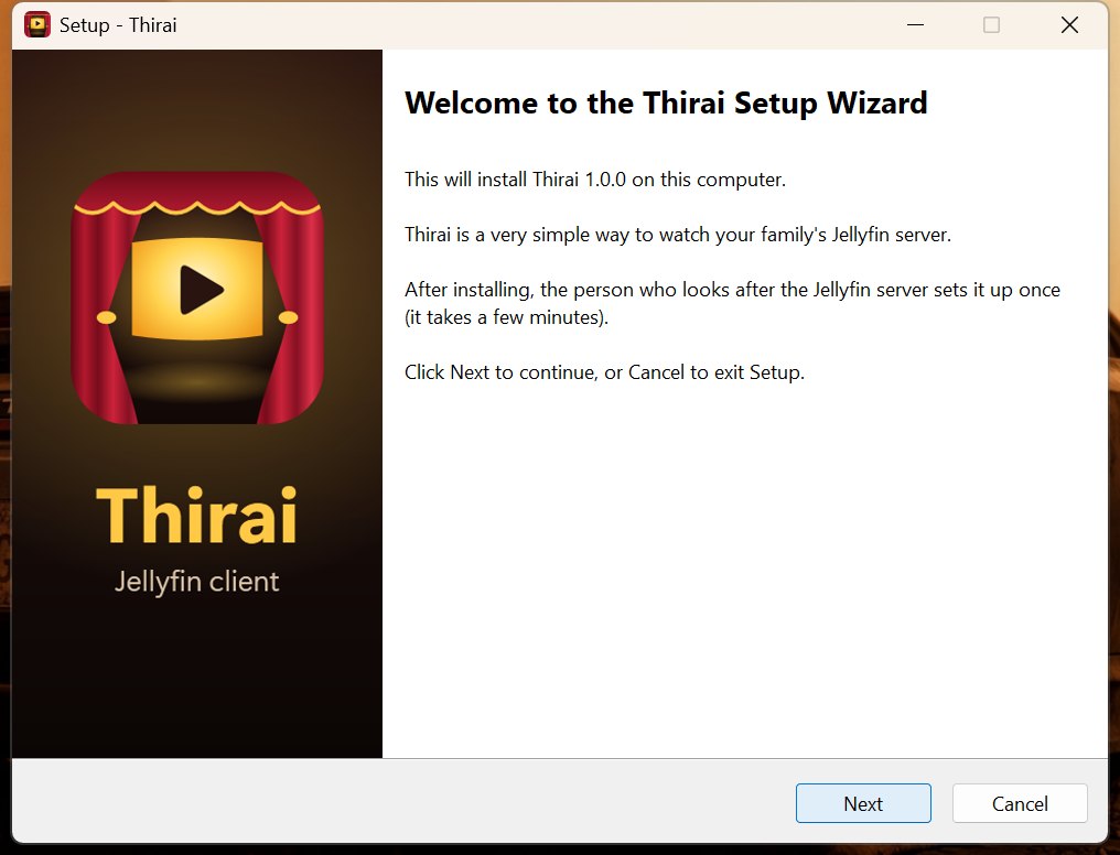 The Thirai setup wizard welcome page