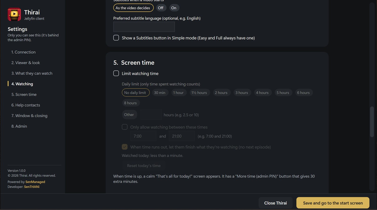 Settings: screen time limits and allowed hours